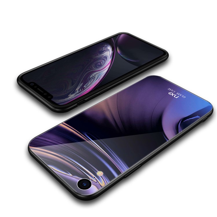 NXE for iPhone XR 6.1 inch Case Cover Streamer Light Pattern 9H Tempered Glass + TPU Phone Case - Style D-5