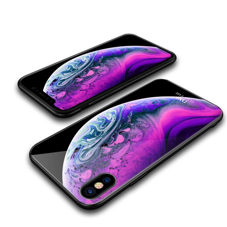 NXE Pianeta Modello Stampa 9H Vetro Posteriore + TPU Bordo Caso Ibrido Per Iphone XS 5.8 Pollici - Viola / Blu-5
