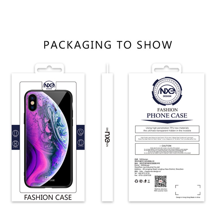 NXE Pianeta Modello Stampa 9H Vetro Posteriore + TPU Bordo Caso Ibrido Per Iphone XS 5.8 Pollici - Viola / Blu-6