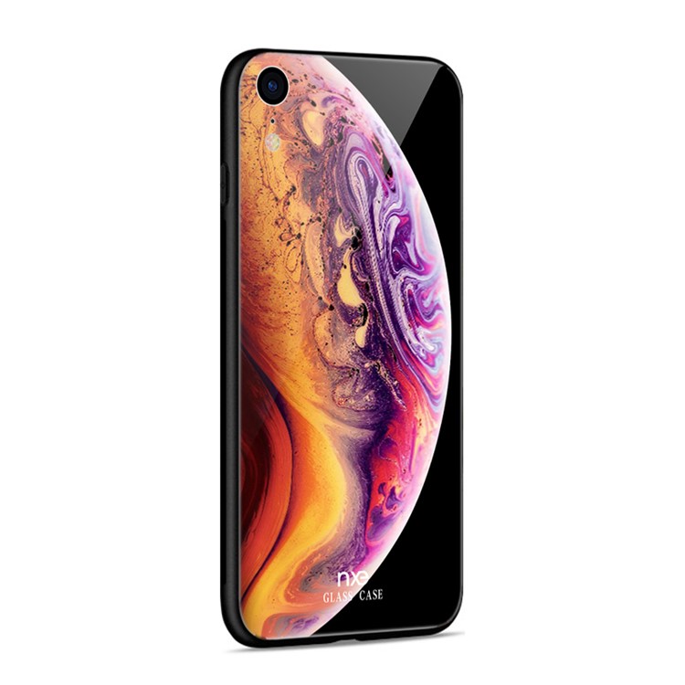 NXE Planet Pattern Printing 9H Glass Back + TPU Edge Hybrid Case for iPhone XR 6.1 inch - Orange / Light Purple-5