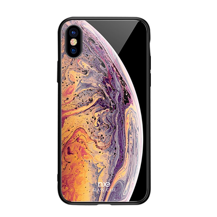NXE for iPhone XS Max 6.5 inch Planet Pattern 9H Glass Back + TPU Edge Hybrid Case - Orange / Dark Purple-3