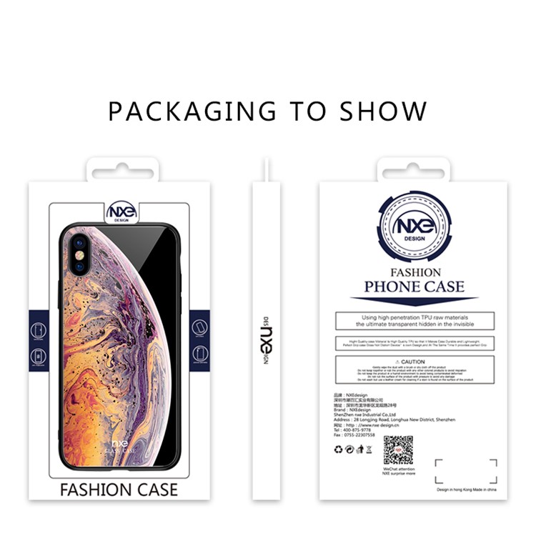 NXE for iPhone XS Max 6.5 inch Planet Pattern 9H Glass Back + TPU Edge Hybrid Case - Orange / Dark Purple-6