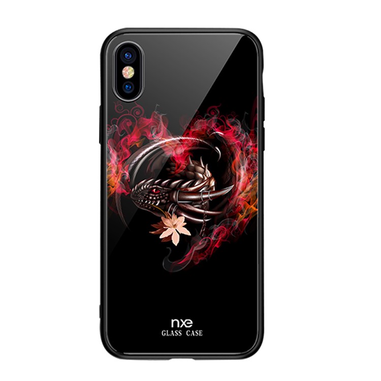 NXE Glass Case for iPhone XS 5.8 inch Pattern Printing TPU Edges 9H Glass Panel Hybrid Cover - Dragon and Heart Pattern-3