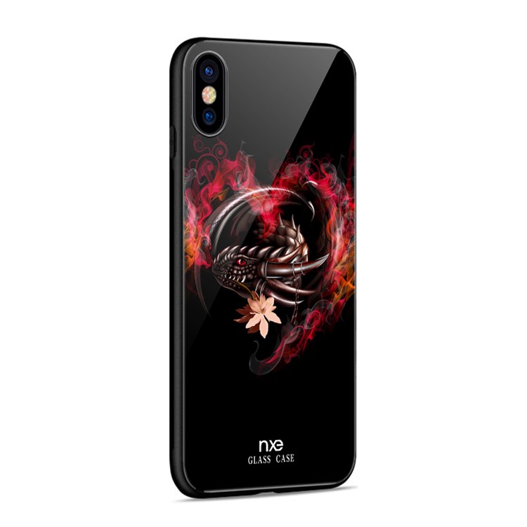 NXE Glass Case for iPhone XS 5.8 inch Pattern Printing TPU Edges 9H Glass Panel Hybrid Cover - Dragon and Heart Pattern-5