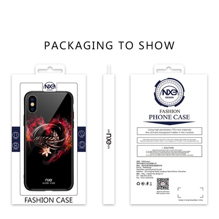 NXE Glass Case for iPhone XS 5.8 inch Pattern Printing TPU Edges 9H Glass Panel Hybrid Cover - Dragon and Heart Pattern-6