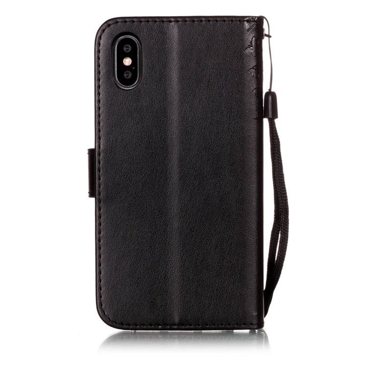 Imprint Vivid Flower Wallet Stand Magnetic Leather Case for iPhone XS Max 6.5 inch - Black-5