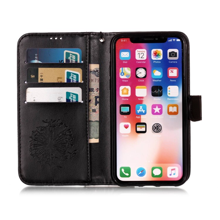 Imprint Vivid Flower Wallet Stand Magnetic Leather Case for iPhone XS Max 6.5 inch - Black-6