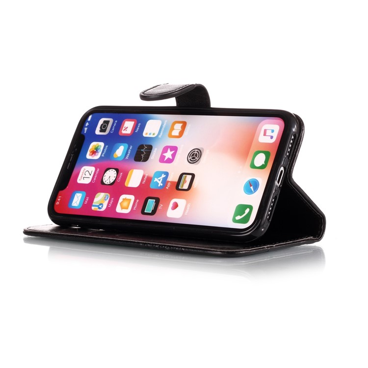 Imprint Vivid Flower Wallet Stand Magnetic Leather Case for iPhone XS Max 6.5 inch - Black-7