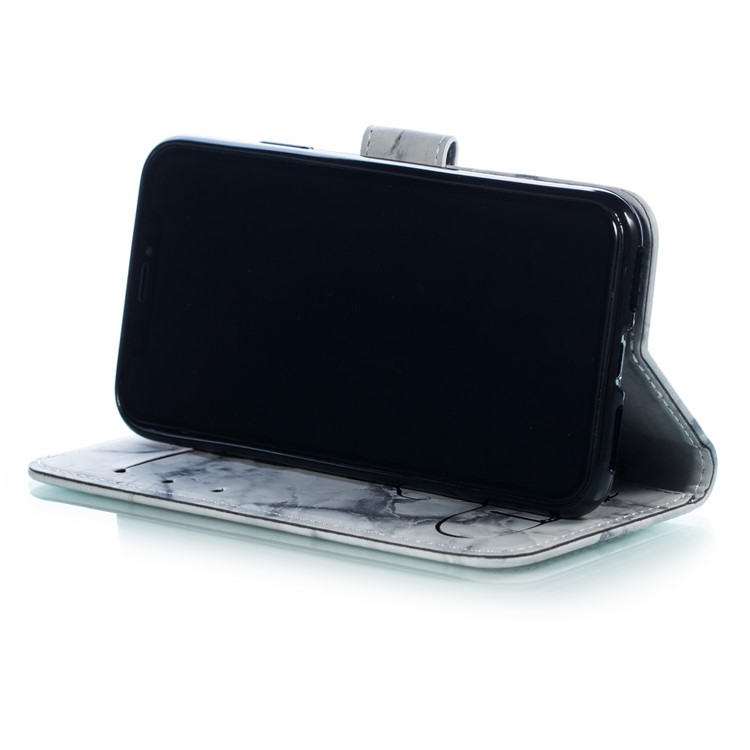 Marble Loving Heart Pattern Leather Wallet Phone Cover with Strap for iPhone XS / X 5.8 inch - Black-5
