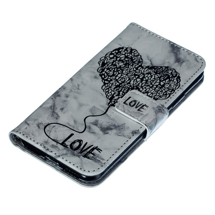 Marble Loving Heart Pattern Leather Wallet Phone Cover with Strap for iPhone XS / X 5.8 inch - Black-7