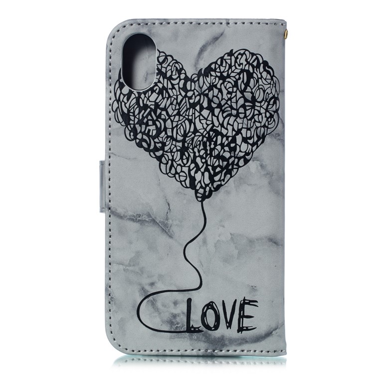 Imprinted Lover Heart Pattern Leather Case for iPhone XR 6.1 inch - Black-3