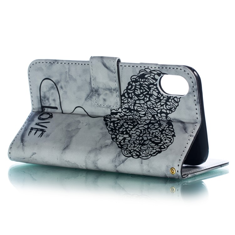 Imprinted Lover Heart Pattern Leather Case for iPhone XR 6.1 inch - Black-4