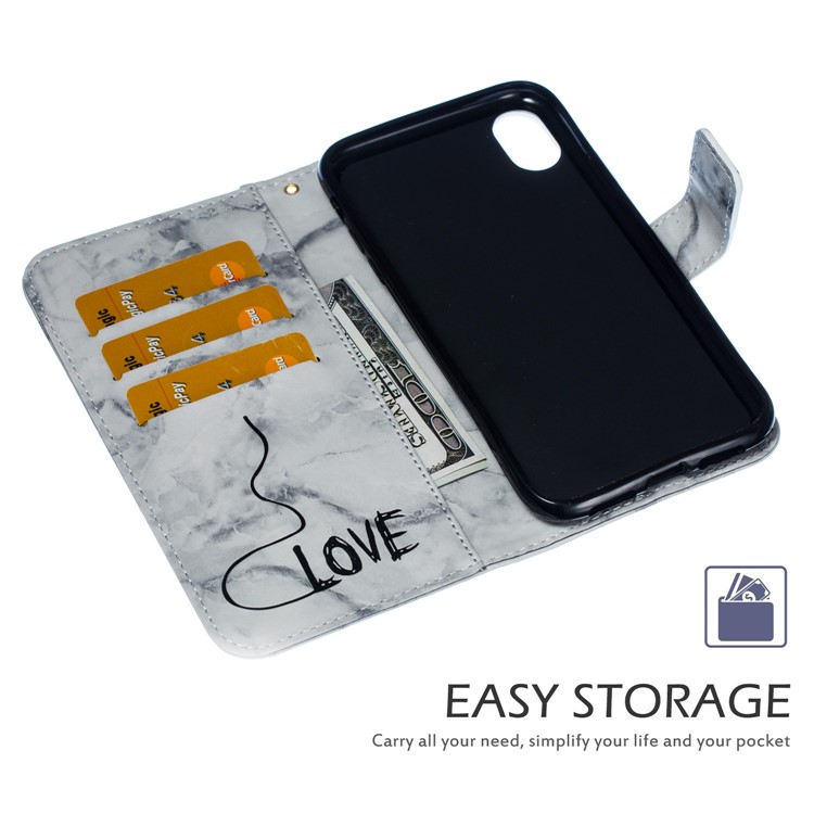 Imprinted Lover Heart Pattern Leather Case for iPhone XR 6.1 inch - Black-6