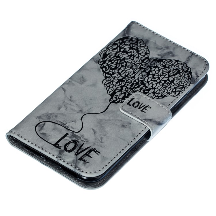 Imprinted Lover Heart Pattern Leather Case for iPhone XR 6.1 inch - Black-7