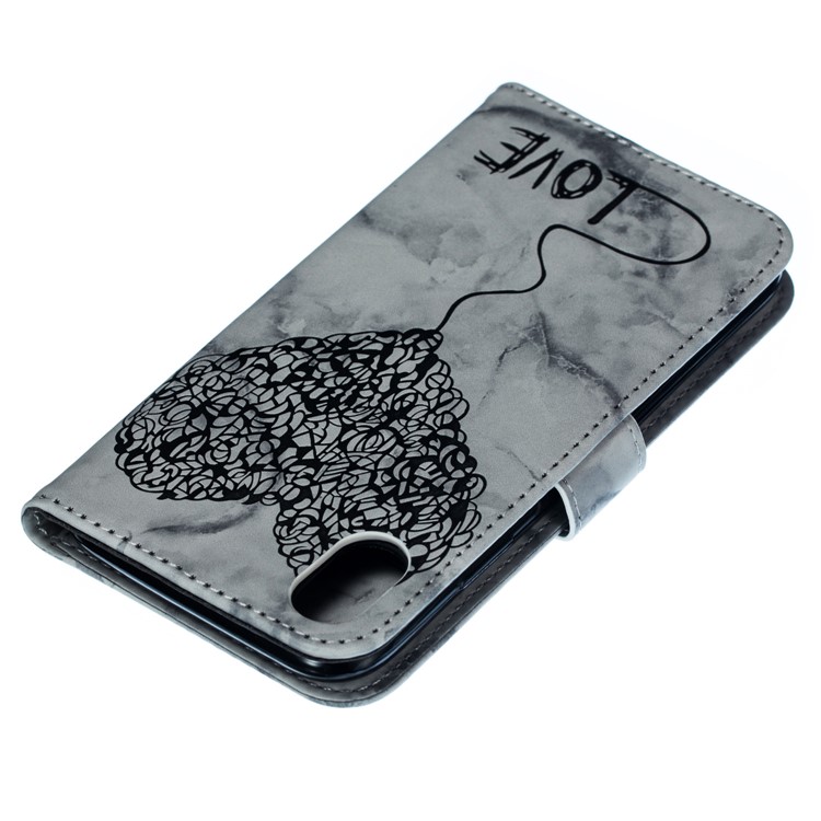 Imprinted Lover Heart Pattern Leather Case for iPhone XR 6.1 inch - Black-8
