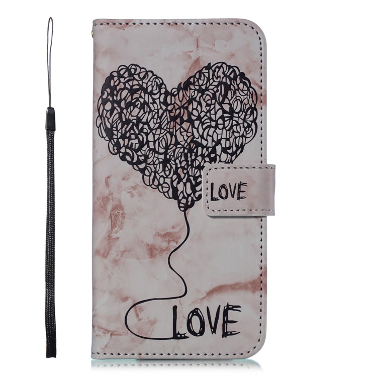 For iPhone XS Max 6.5 inch Leather Case Imprinted Lover Heart Marble Pattern Stand Wallet Cover - Pink-2