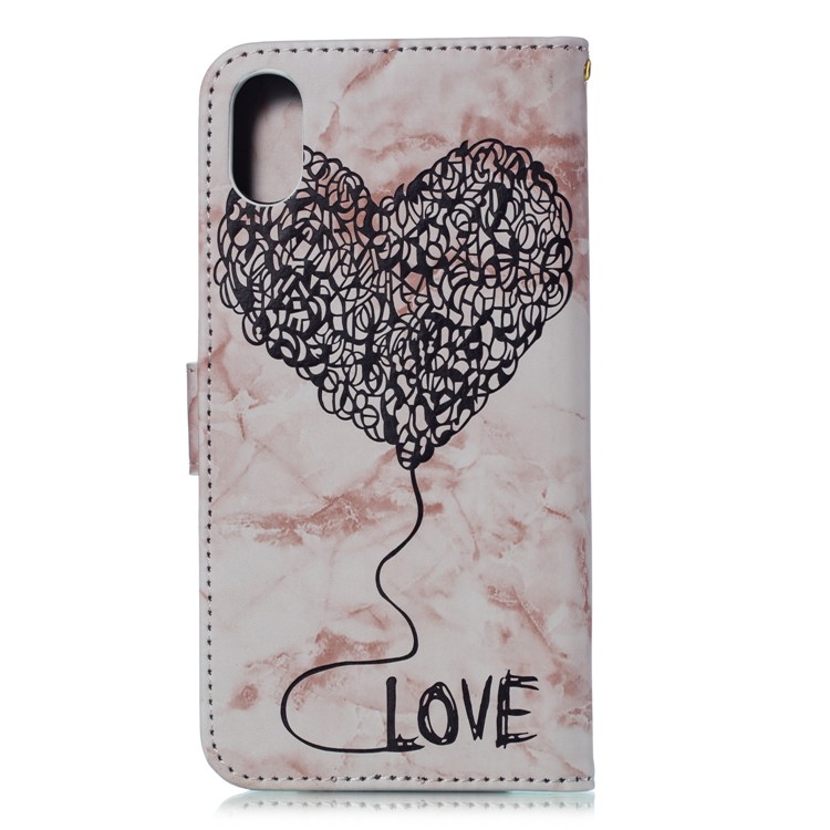 For iPhone XS Max 6.5 inch Leather Case Imprinted Lover Heart Marble Pattern Stand Wallet Cover - Pink-3