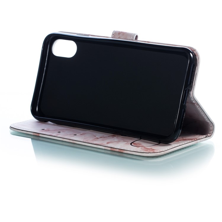 For iPhone XS Max 6.5 inch Leather Case Imprinted Lover Heart Marble Pattern Stand Wallet Cover - Pink-5
