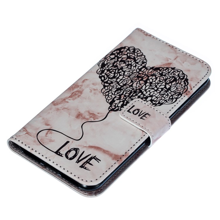 For iPhone XS Max 6.5 inch Leather Case Imprinted Lover Heart Marble Pattern Stand Wallet Cover - Pink-7