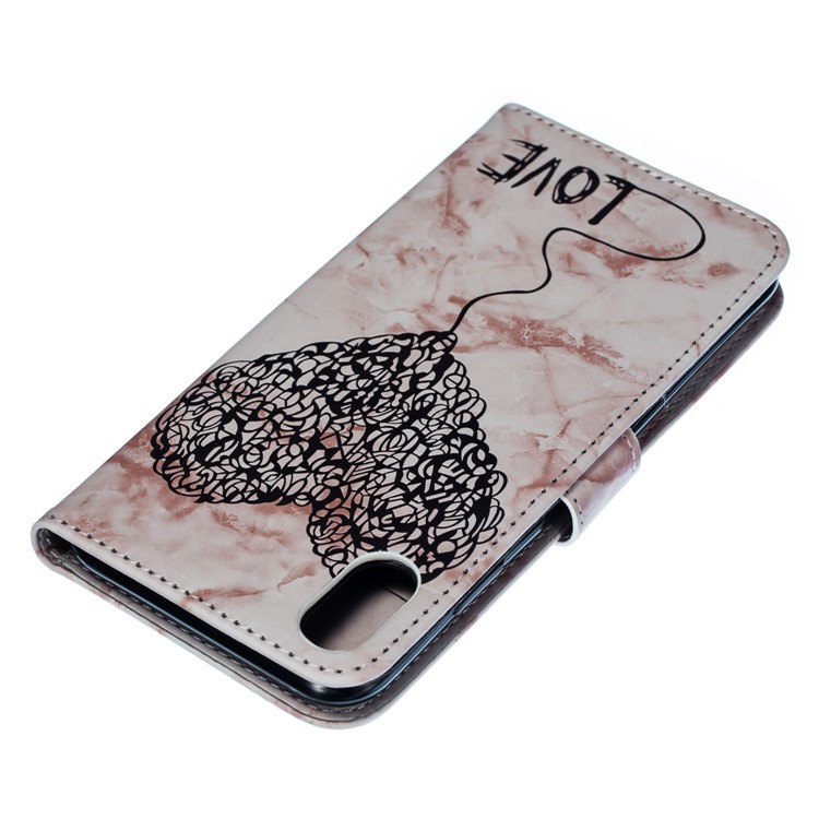 For iPhone XS Max 6.5 inch Leather Case Imprinted Lover Heart Marble Pattern Stand Wallet Cover - Pink-8