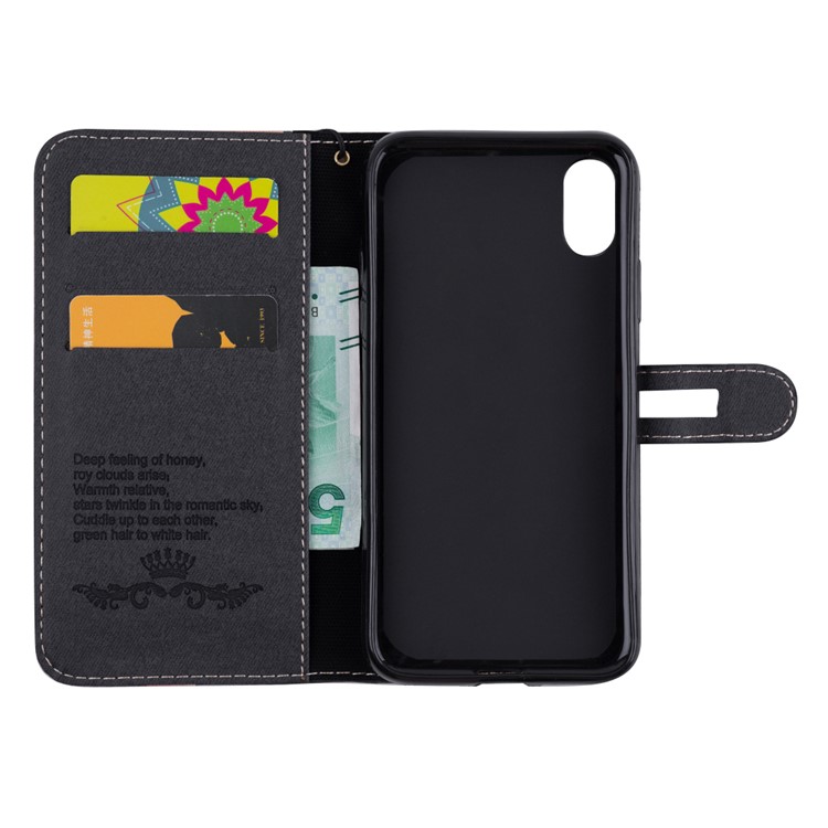 Splicing Imprint Men Tie Leather Wallet Case Button Decor with Strap for iPhone XS / X 5.8 inch - Black-3