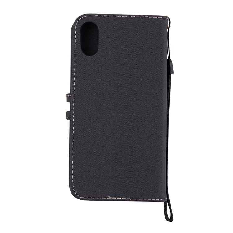 Splicing Imprint Men Tie Leather Wallet Case Button Decor with Strap for iPhone XS / X 5.8 inch - Black-5