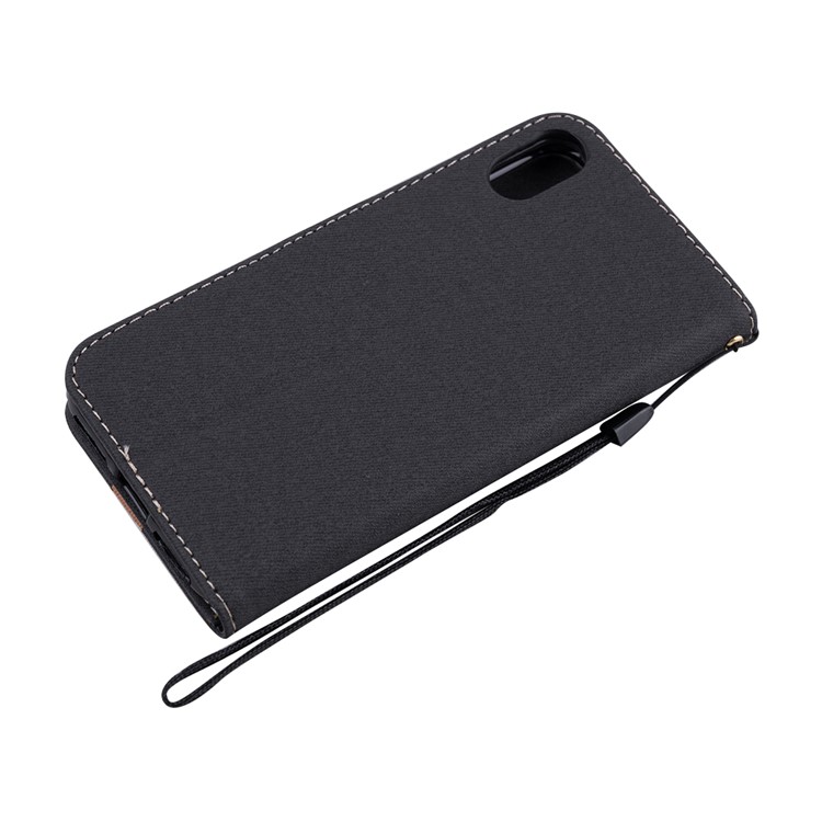 Splicing Imprint Men Tie Leather Wallet Case Button Decor with Strap for iPhone XS / X 5.8 inch - Black-6