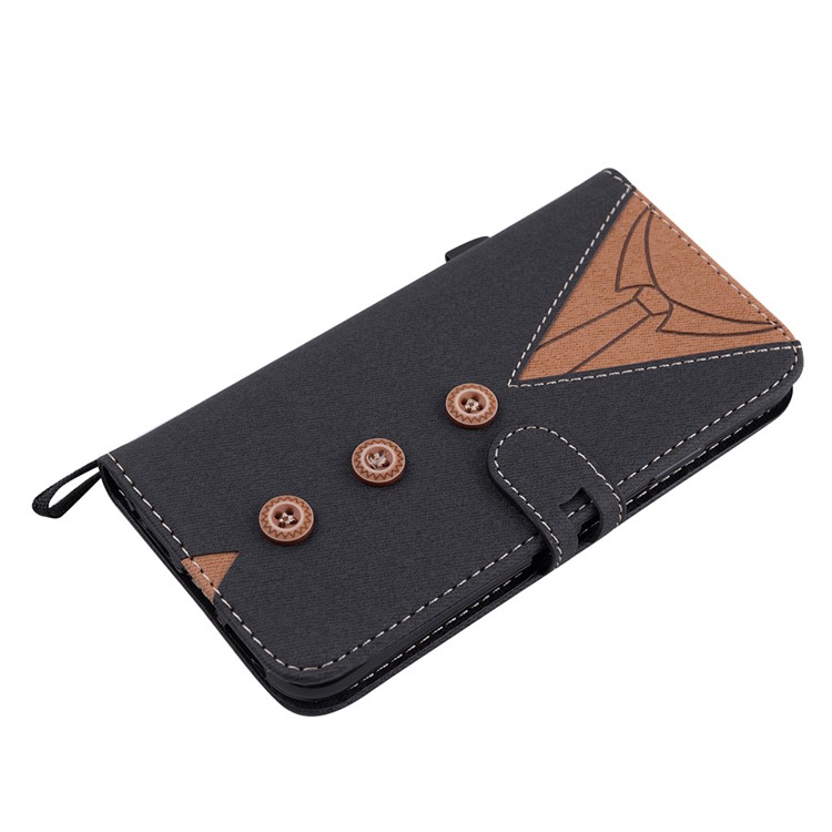 Splicing Imprint Men Tie Leather Wallet Case Button Decor with Strap for iPhone XS / X 5.8 inch - Black-7