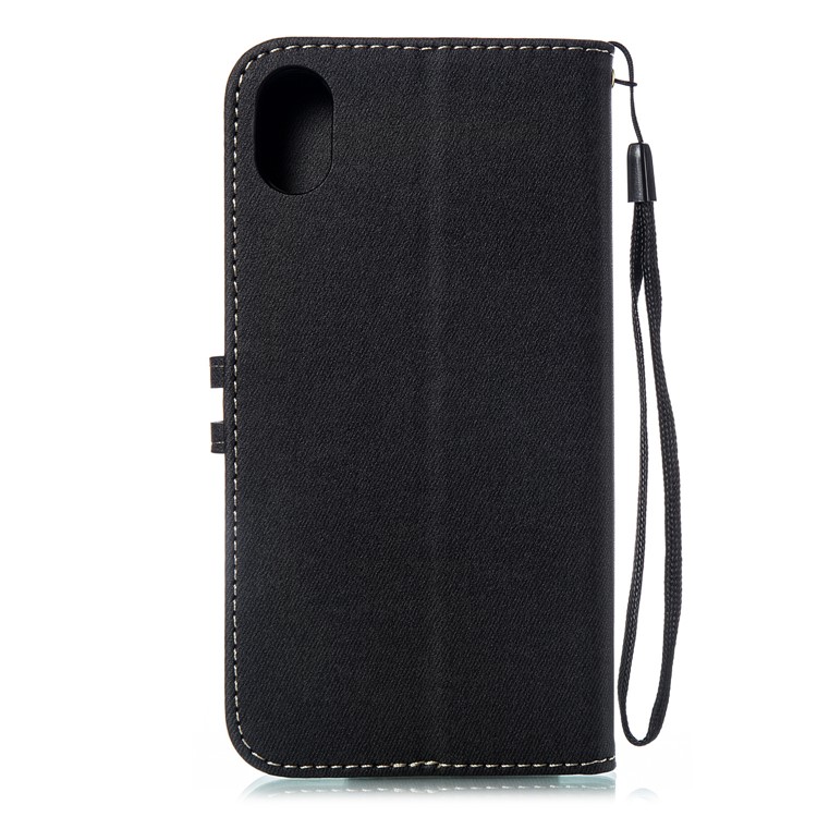 Splicing Imprint Men Tie Leather Wallet Case Button Decor with Strap for iPhone XR 6.1 inch - Black-3