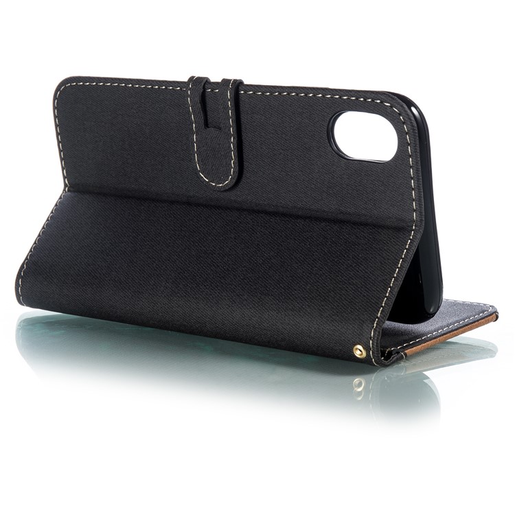 Splicing Imprint Men Tie Leather Wallet Case Button Decor with Strap for iPhone XR 6.1 inch - Black-5