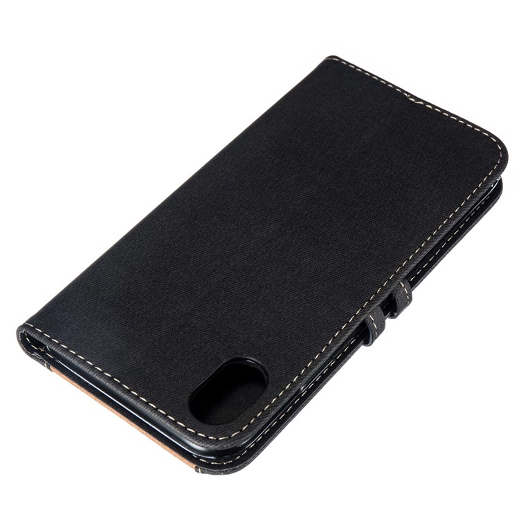 Splicing Imprint Men Tie Leather Wallet Case Button Decor with Strap for iPhone XR 6.1 inch - Black-8