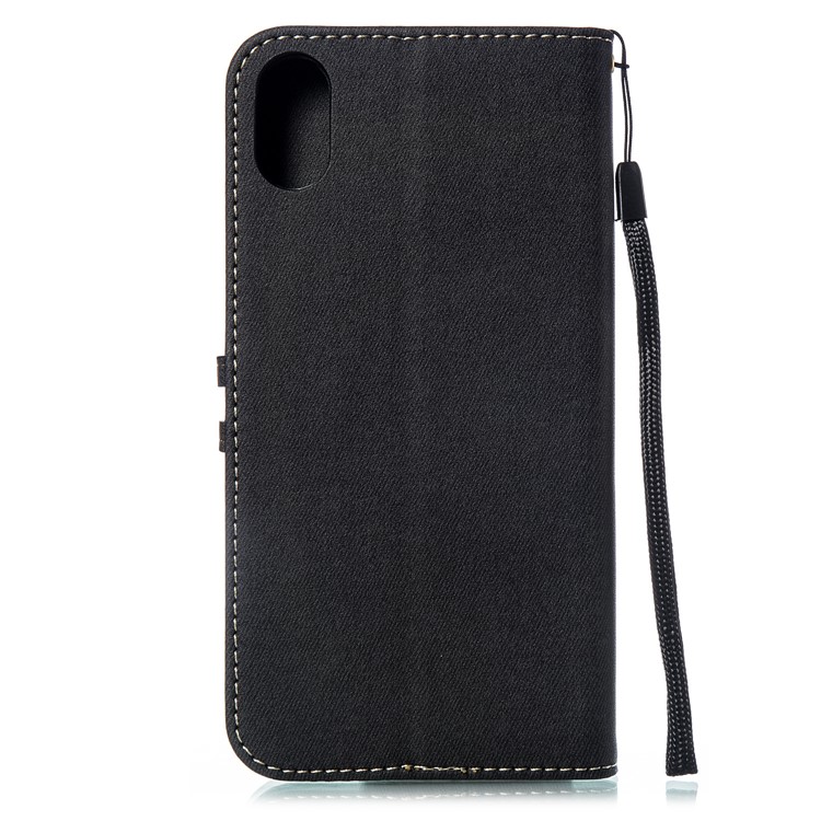 For iPhone XS Max 6.5 inch Splicing Imprint Men Tie Leather Case Button Decor Wallet Stand Cover - Black-3