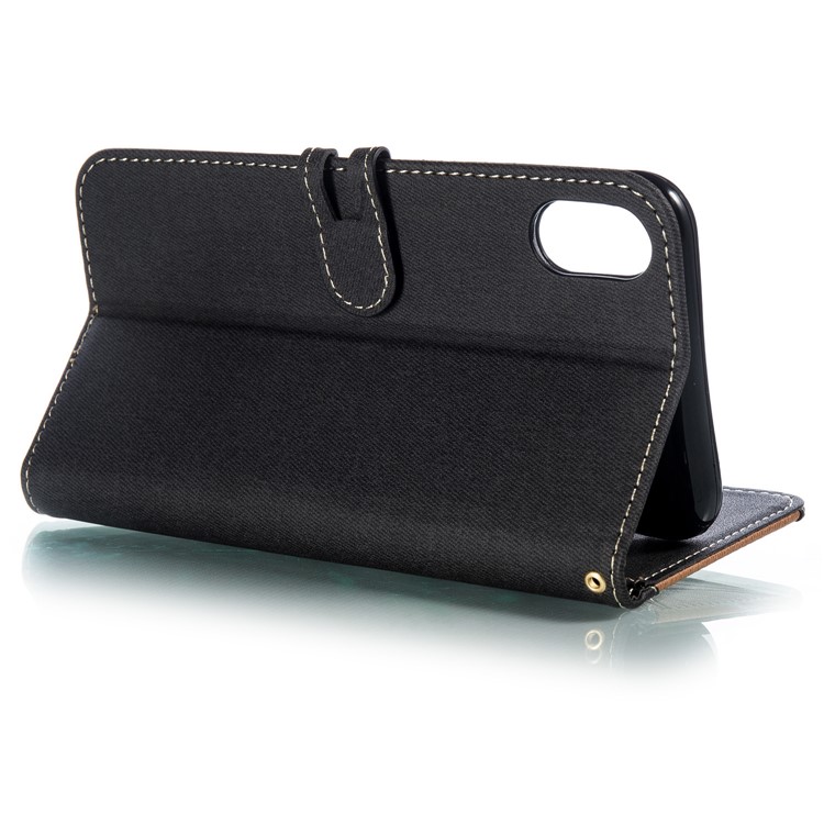 For iPhone XS Max 6.5 inch Splicing Imprint Men Tie Leather Case Button Decor Wallet Stand Cover - Black-5