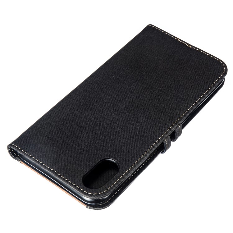 For iPhone XS Max 6.5 inch Splicing Imprint Men Tie Leather Case Button Decor Wallet Stand Cover - Black-8