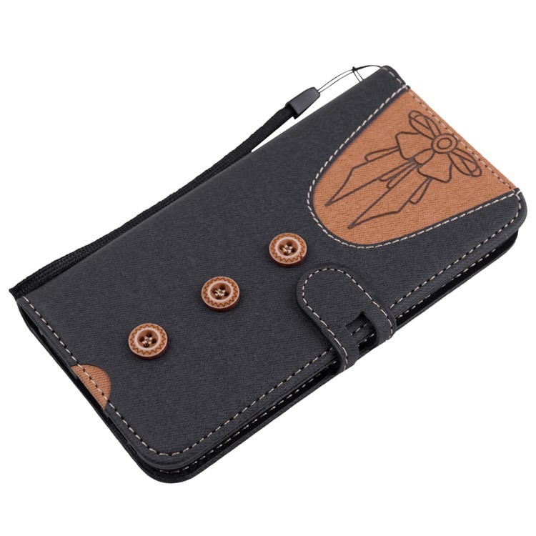 For iPhone XS / X 5.8 inch Splicing Imprint Women Bow-tie Leather Wallet Stand Mobile Phone Cover Case with Strap - Black-2