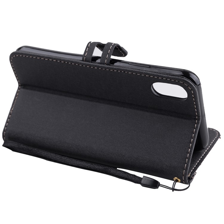 For iPhone XS / X 5.8 inch Splicing Imprint Women Bow-tie Leather Wallet Stand Mobile Phone Cover Case with Strap - Black-3
