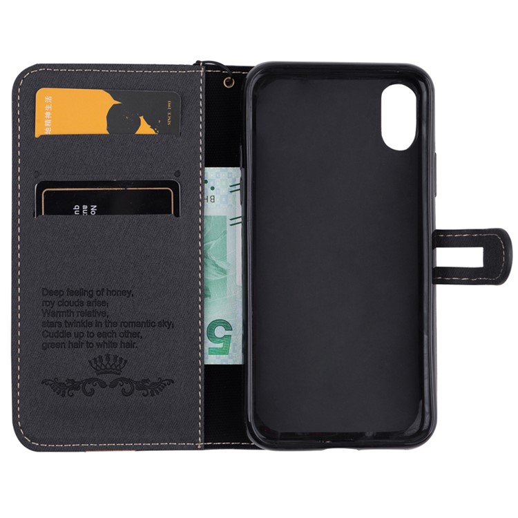 For iPhone XS / X 5.8 inch Splicing Imprint Women Bow-tie Leather Wallet Stand Mobile Phone Cover Case with Strap - Black-4