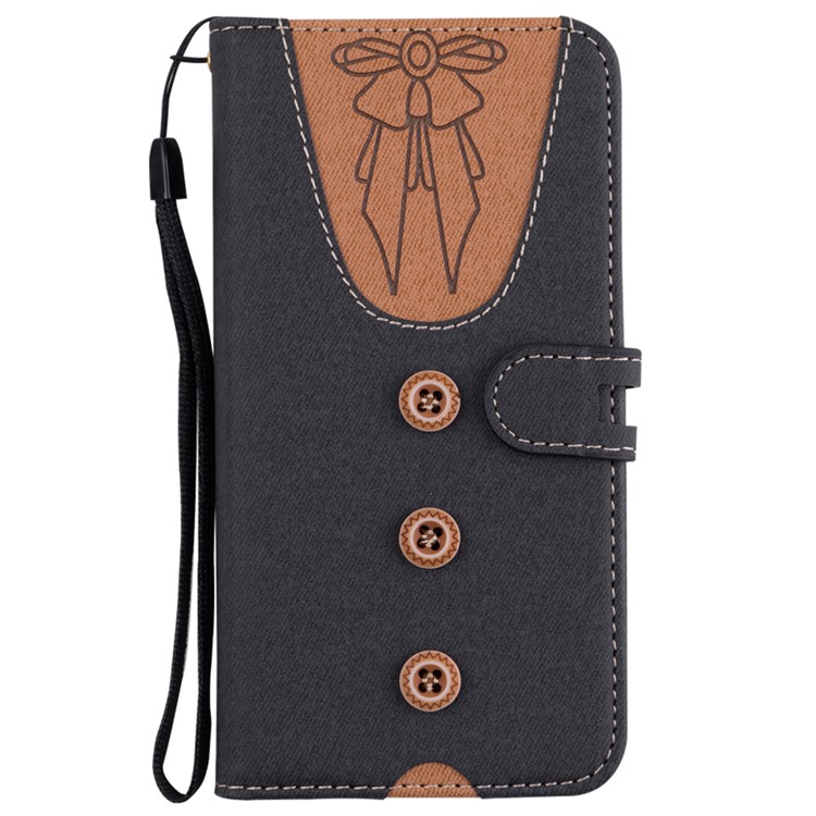 For iPhone XS / X 5.8 inch Splicing Imprint Women Bow-tie Leather Wallet Stand Mobile Phone Cover Case with Strap - Black-5