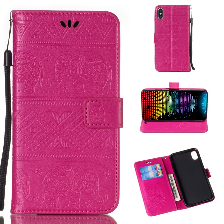 Imprinted Elephant PU Leather Case for iPhone XS Max 6.5 inch - Rose-1