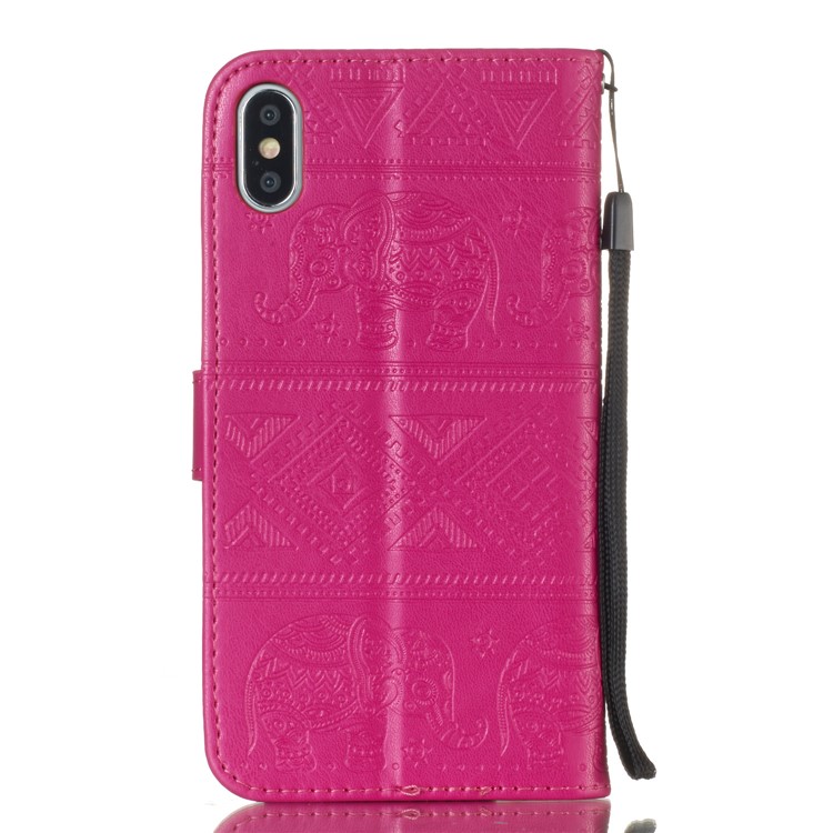 Imprinted Elephant PU Leather Case for iPhone XS Max 6.5 inch - Rose-2