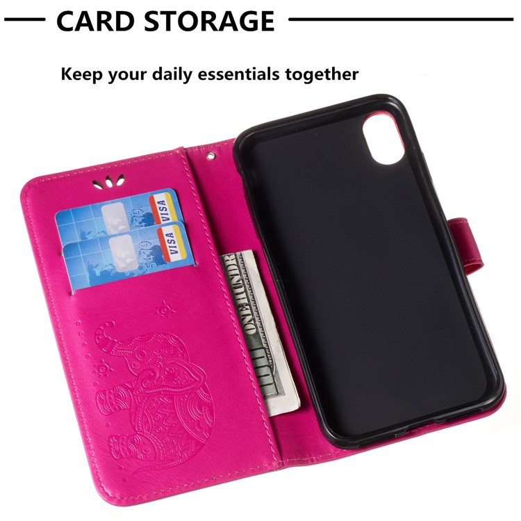 Imprinted Elephant PU Leather Case for iPhone XS Max 6.5 inch - Rose-4