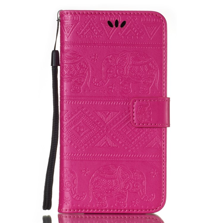 Imprinted Elephant Leather Protection Case for iPhone XR 6.1 inch Stand Wallet Phone Cover - Rose-2