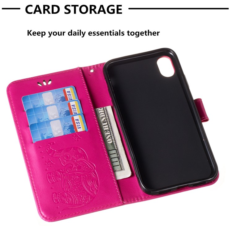 Imprinted Elephant Leather Protection Case for iPhone XR 6.1 inch Stand Wallet Phone Cover - Rose-3