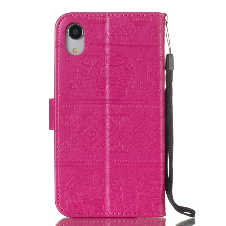 Imprinted Elephant Leather Protection Case for iPhone XR 6.1 inch Stand Wallet Phone Cover - Rose-4