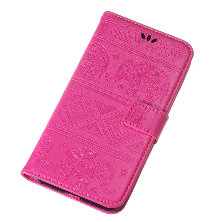 Imprinted Elephant Leather Protection Case for iPhone XR 6.1 inch Stand Wallet Phone Cover - Rose-6