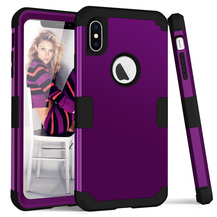 

3-piece PC+Silicone Shockproof Hybrid Phone Accessory Case for iPhone XS Max 6.5 inch - Dark Purple / Black