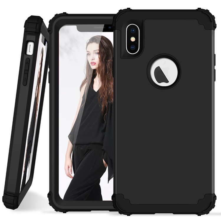 

3-piece PC+Silicone Shockproof Hybrid Casing for iPhone XS Max 6.5 inch - Black