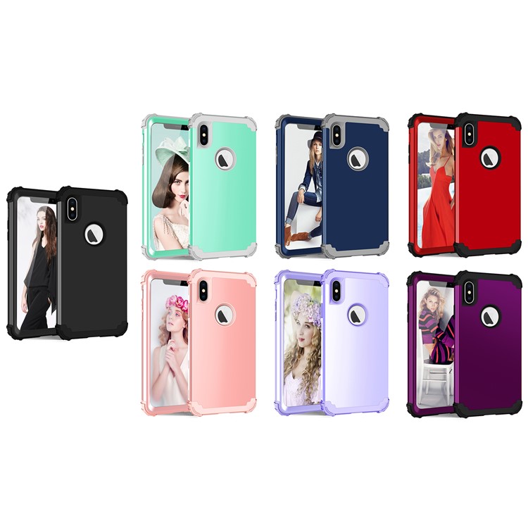 3-piece PC+Silicone Shockproof Hybrid Casing for iPhone XS Max 6.5 inch - Black-13