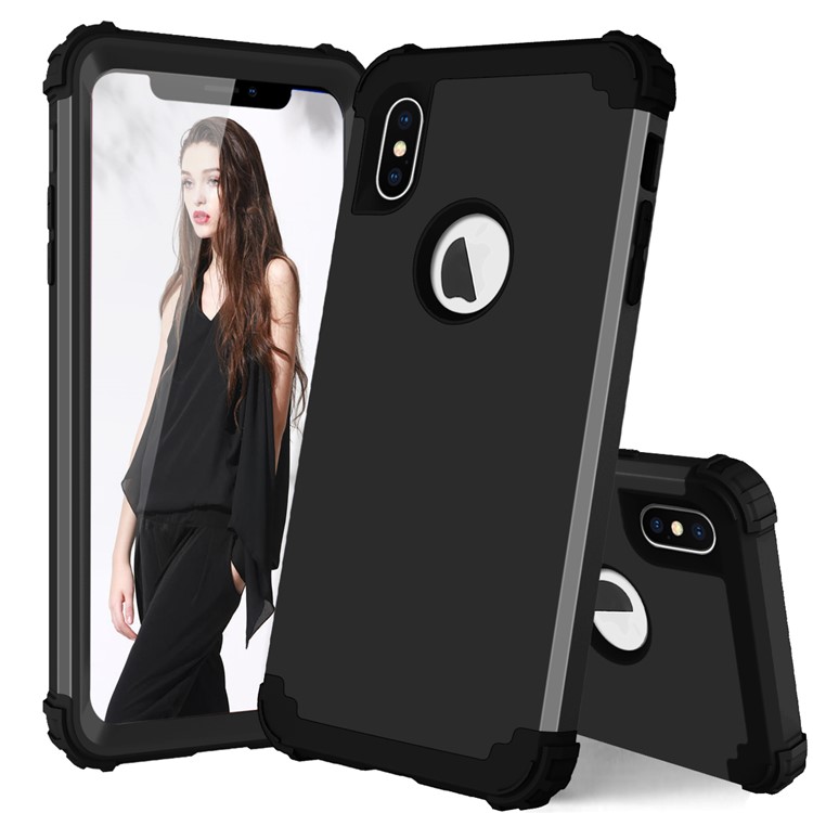 3-piece PC+Silicone Shockproof Hybrid Casing for iPhone XS Max 6.5 inch - Black-3