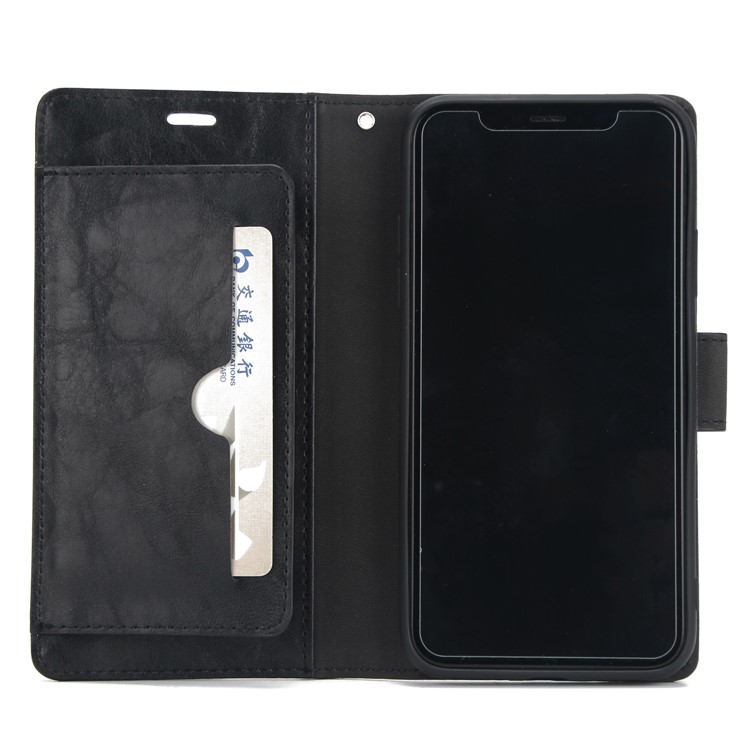 Leather Case for iPhone XR 6.1 inch / Retro Style / Crackled Texture / Wallet / Stand / Magnetic - Black-3